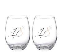 DIAMANTE Crystal Stemless Wine Glasses Birthday/Anniversary Set, 2 Pieces, Premium Lead-Free Crystal with Embellishments, 380ml (18th Birthday)