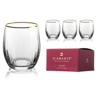 DIAMANTE Crystal Whisky Tumbler Set Mirage Gold, Real Gold Painted Rims, Old Fashioned Glasses, Optical Wave Pattern, Gift Box, 300ml (4)