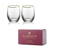 DIAMANTE Crystal Whisky Tumbler Set Mirage Gold, Real Gold Painted Rims, Old Fashioned Glasses, Optical Wave Pattern, Gift Box, 300ml (2)