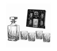 Diamante Dorchester Crystal Whiskey Decanter Set - Set of 5 - Made From Premium Lead Free Crystal Glass