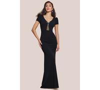 Diamante Embellished Bow Scuba Crepe Maxi Dress Goddiva Black 16