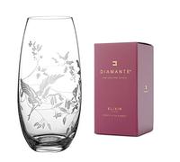 DIAMANTE Flying Heron Crystal glass Vase - chinoiserie Botanical Etched Wild Floral Pattern with Flying Heron Bird - 25cm gift packed