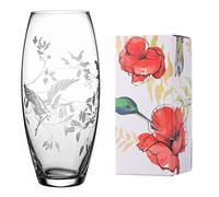 DIAMANTE Flying Heron Vase - Etched Wild Floral Pattern with Flying Heron Bird - 30cm