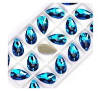 Diamante Gems Teardrop Sew-on Rhinestones Glass Crystal Stone Sewing Embroidery Clothes Accessories Stones for DIY Wedding Dress Decor(Blue Zircon,17x28mm 6Pcs)
