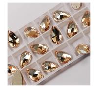 Diamante Gems Teardrop Sew-on Rhinestones Glass Crystal Stone Sewing Embroidery Clothes Accessories Stones for DIY Wedding Dress Decor(Golden Shadow,17x28mm 24Pcs)