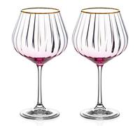 DIAMANTE Gin Glasses Copa 'Mirage Rosso' Set of 2 - with Red/Rose Pink Colour Ombre Stain and Gold Rim - Optic Effect