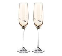 DIAMANTE Gold Lustre Champagne Flute Prosecco Glasses Pair 'Romance' Embellished with Swarovski Crystals - Set of 2 Amber Lustre Flutes
