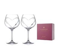 DIAMANTE Heart Gin Copa Glass Pair Heart Gin Crystal Glasses - ‘Hearts’ Collection Crystal Balloon Glasses Set of 2