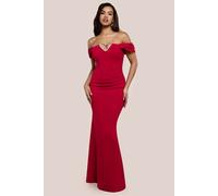 Diamante Heart Trim Evening Maxi Dress Goddiva Red 14