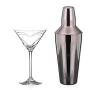 Diamante Hearts Crystal Martini Glass & Cocktail Shaker Set