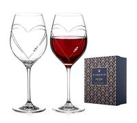 DIAMANTE Hearts Wine Glasses Pair - ‘Hearts’ Collection Crystal Wine Goblets Set of 2 - with Display Box