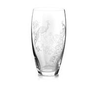DIAMANTE Large Crystal Barrel Vase "Peacock" - Intricate Peacocks Design Flower Vase - 26cm