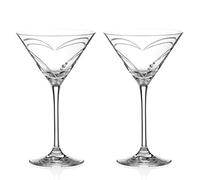 DIAMANTE Martini Prosecco Cocktail Glasses Pair - ‘Hearts' - Hand Cut Crystal Glass with Crystals - Gift Box
