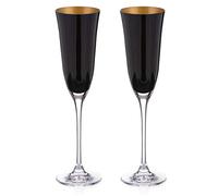 DIAMANTE Oro Black Champagne Flutes - 'Oro Black' Collection - Pair of Black/Gold Crystal Champagne Flutes