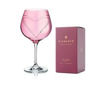 DIAMANTE Pink Gin Copa Cocktail Glass 'Hearts’ - Single Pink Coloured G&T Cocktail Wine Glass with Heart Design and Crystals Packed in Gift Box