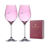DIAMANTE Pink Wine Glasses Pair - 'Pink Silhouette' - 2 Coloured Crystal Wine Glasses 360ml Embellished with Swarovski Crystals and Presentation Box Mother's Day Anniversary in Elixir Gift Box