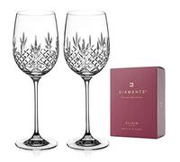 DIAMANTE Red Wine Glasses Pair - ‘Buckingham’ Traditional Hand Cut Crystal Wine Glasses - Set of 2