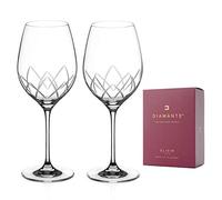 DIAMANTE Red Wine Glasses Pair - ‘Lotus’ Collection Hand Cut Crystal Wine Goblets Set of 2