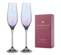 DIAMANTE Set of 2 Champagne Flute Glasses - Iridescent Holographic Lustre Collection in Gift Box
