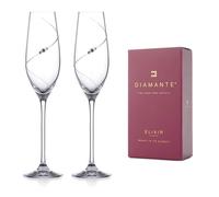 DIAMANTE Set of 2 Champagne Flutes Glasses Pair with ‘Silhouette’ Design | Hand Cut Design, Embellished with Swarovski Crystals, Champagne Flutes, Prosecco Glasses