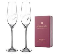 Diamante Set of 2 Crystal Champagne Flutes Prosecco Glasses - Yours & Mine - Pair in Gift Box