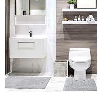Diamante Sparkle 100% Cotton Heavyweight 2 Piece Bath Mat & Pedestal Bathroom Toilet Set Silver Grey (Standard)