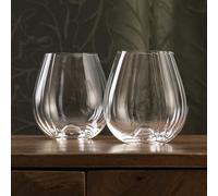 DIAMANTE Stemless Wine Glasses 400ml - Mirage - Fluted Optic Effect, Lead Free Crystal, Multipurpose - Set of Two