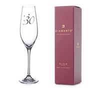 DIAMANTE Swarovski 30th” Birthday Champagne Flute - Single Crystal Champagne Glass with Platinum 30 Embossed and Swarovski Crystals - Gift Boxed