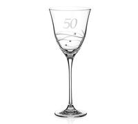 DIAMANTE Swarovski 50th Birthday Wine Glass - Single Crystal Wine Glass with a Hand Etched “50” - Embellished with Swarovski Crystals