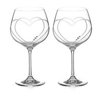 DIAMANTE Swarovski Gin Copa Glasses Pair 'Toast Heart' - Adorned with Crystals - Set of 2 Burgundy Gift Box