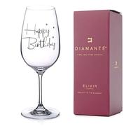 DIAMANTE Swarovski Happy Birthday Spritz Wine Glass - Single Crystal Wine Goblet with Happy Birthday Slogan and Swarovski Crystals - Gift Boxed