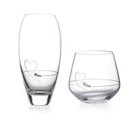 DIAMANTE Swarovski 'Petit Heart' Crystal Vase Gift Set - Hand Cut Swarovski Votive Tealight Holder & Bud Vase (18cm)