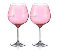 DIAMANTE Swarovski Pink Gin Copa Glasses Pair - Pink Coloured Glasses with Swarovski Crystals