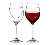 DIAMANTE Swarovski Red Wine Glasses Pair - ‘Hearts’ Collection Crystal Wine Goblets Set of 2 in Gift Box