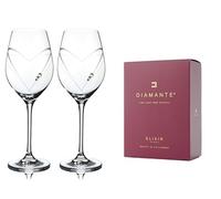 DIAMANTE White Wine Glasses Pair - 'Hearts' Hand Cut Design Embellished with Swarovski Crystals Set of 2 in Gift Box Crystal - 350ml Capacity