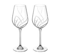 DIAMANTE White Wine Glasses Pair with ‘Meadow’ Collection Hand Cut Design - Set of 2 Crystal Wine Glasses