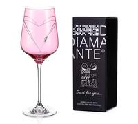 DIAMANTE Wine Glass - Pink Hearts - Single Pink Coloured Giftable Wine Glass with Swarovski Crystals