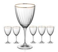 DIAMANTE Wine Glasses - ‘Mirage Gold’- Hand Cut Crystal Set of 6 Optic Effect Wine Glasses - Rim Painted with Real Gold