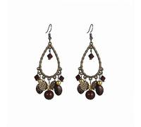 DIAMANTIO 18K Gold Plated, Bohemian Teardrop Dangle Earrings for Women - Vintage Bronze Chandelier Earrings with Beaded Charms, Statement Handmade Tribal Jewelry