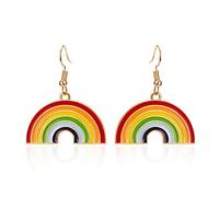 DIAMANTIO 18K Gold Plated Colorful Rainbow Dangle Earrings - Fun Enamel Statement Drop Earrings with Gold Hooks for Pride, Festivals, and Everyday Style