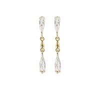 DIAMANTIO 18K Gold Plated Crystal Teardrop Dangle Earrings for Women, Double Drop Long Earrings with Clear Faceted Stones, Lightweight Elegant Drop Jewelry, Minimalist Fashion Accessories