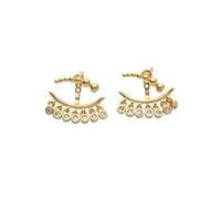 DIAMANTIO 18K Gold Plated Dangle Stud Earrings with Cubic Zirconia Fringe, Boho Fan Shape Drop Earrings, Gold Statement Earrings with Beaded Chain Detail, Lightweight Fashion Jewelry