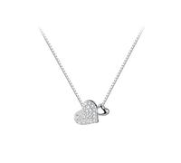 DIAMANTIO 18K Gold Plated Double Heart Pendant Necklace with Sparkling Crystal Pavé, Romantic Love Heart Charm Necklace with Delicate Box Chain, Minimalist Layered Heart Jewelry for Women