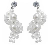 DIAMANTIO 18K Gold Plated Elegant Pearl & Crystal Dangle Earrings - Statement Drop Earrings with Rhinestone Stud for Wedding, Party, Formal Occasion