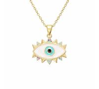 DIAMANTIO 18K Gold Plated Evil Eye Necklace for Women, Sunburst Eye Pendant with Colorful Cubic Zirconia Accents, Protective Symbol Jewelry, Dainty Adjustable Chain Necklace for Layering
