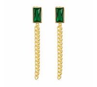 DIAMANTIO 18K Gold Plated Green Crystal Drop Earrings for Women Rectangular Gemstone Chain Tassel Dangle Earrings Minimalist Geometric Statement Jewelry Lightweight Fashion Design