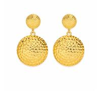 DIAMANTIO 18K Gold Plated Hammered Drop Earrings for Women, Textured Double Round Disk Dangle Earrings, Bohemian Geometric Statement Jewelry, Bold Matte Gold Finish Occasion Accessories for Her