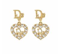 DIAMANTIO 18K Gold Plated Heart Drop Earrings with Cubic Zirconia, Letter Charm Dangle Earrings for Women, Romantic Statement Jewelry, Lightweight Fashion Earrings for Daily Wear Party Gift