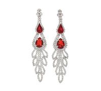 DIAMANTIO 18K Gold Plated Long Chandelier Drop Earrings with Red Teardrop Crystal, Luxury Rhinestone Cascade Design, Elegant Statement Dangle Earrings with High-Shine Finish for Formal and Evening