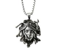 DIAMANTIO 18K Gold Plated Medusa Head Pendant Necklace Greek Mythology Necklace Vintage Coin Style Pendant Necklace Stainless Steel Chain Statement Jewelry for Men Women Gothic Style